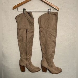 Not Rated | VGUC Tan Over-the-Knee Boots Heel Side Zip Faux Suede, 6.5